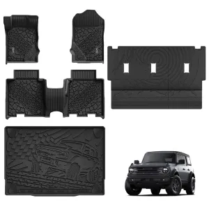 3W Ford Bronco 4-Door 2021-2024 Floor Mats / Trunk Mat TPE Material & All-Weather Protection