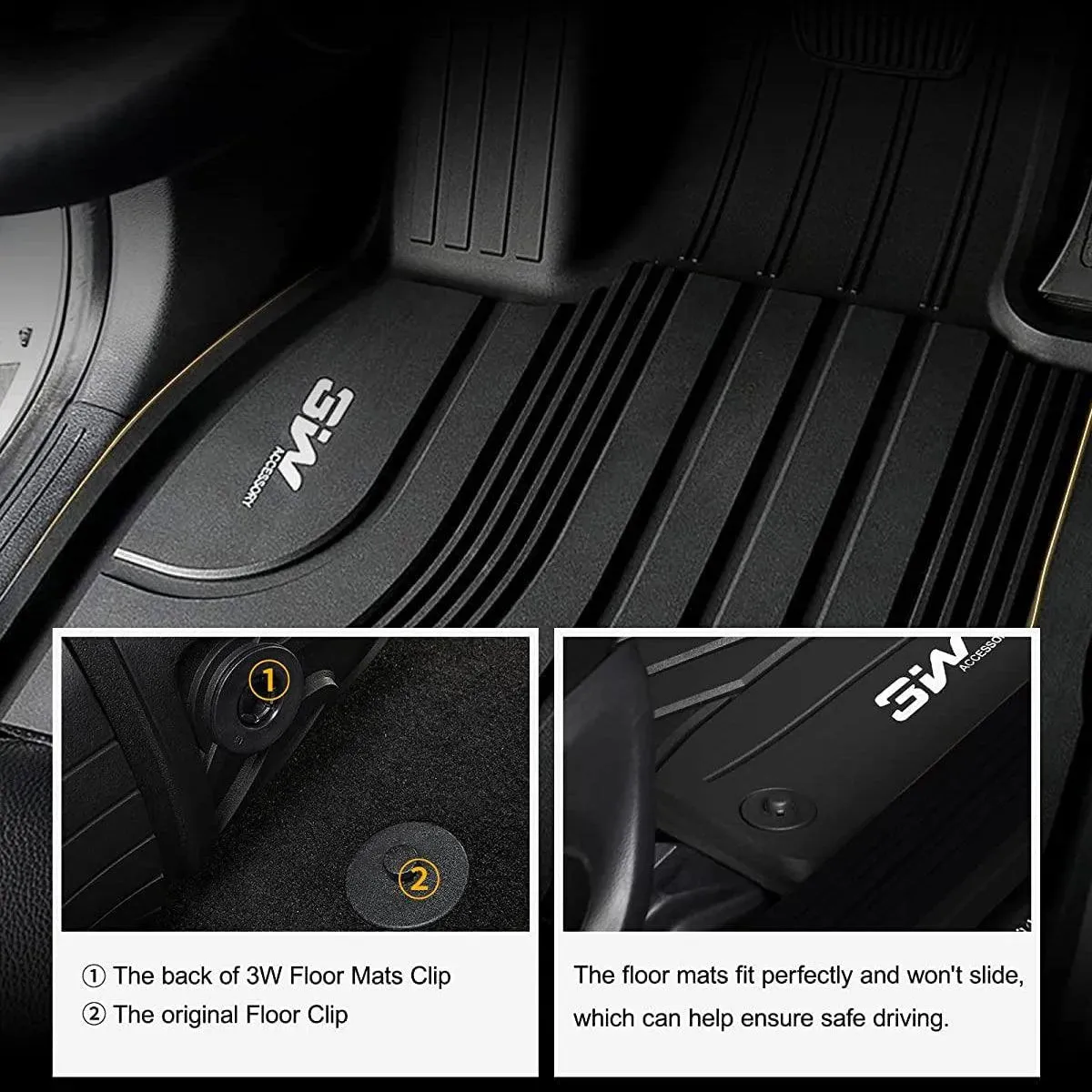 3W Hyundai Santa Fe 5 Seat 2021-2023 (Not for Hybrid) Custom Floor Mats TPE Material & All-Weather Protection