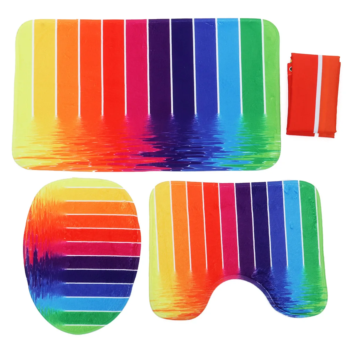 4PCS Bathroom Set Watermark Rainbow Bath Shower Curtain   Toilet Cover Mat   Pedestal Rug Mat   Bath Mat Carpet