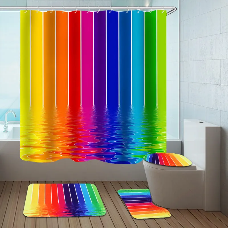4PCS Bathroom Set Watermark Rainbow Bath Shower Curtain   Toilet Cover Mat   Pedestal Rug Mat   Bath Mat Carpet
