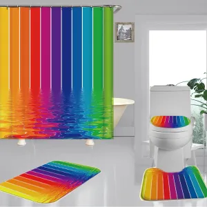 4PCS Bathroom Set Watermark Rainbow Bath Shower Curtain   Toilet Cover Mat   Pedestal Rug Mat   Bath Mat Carpet