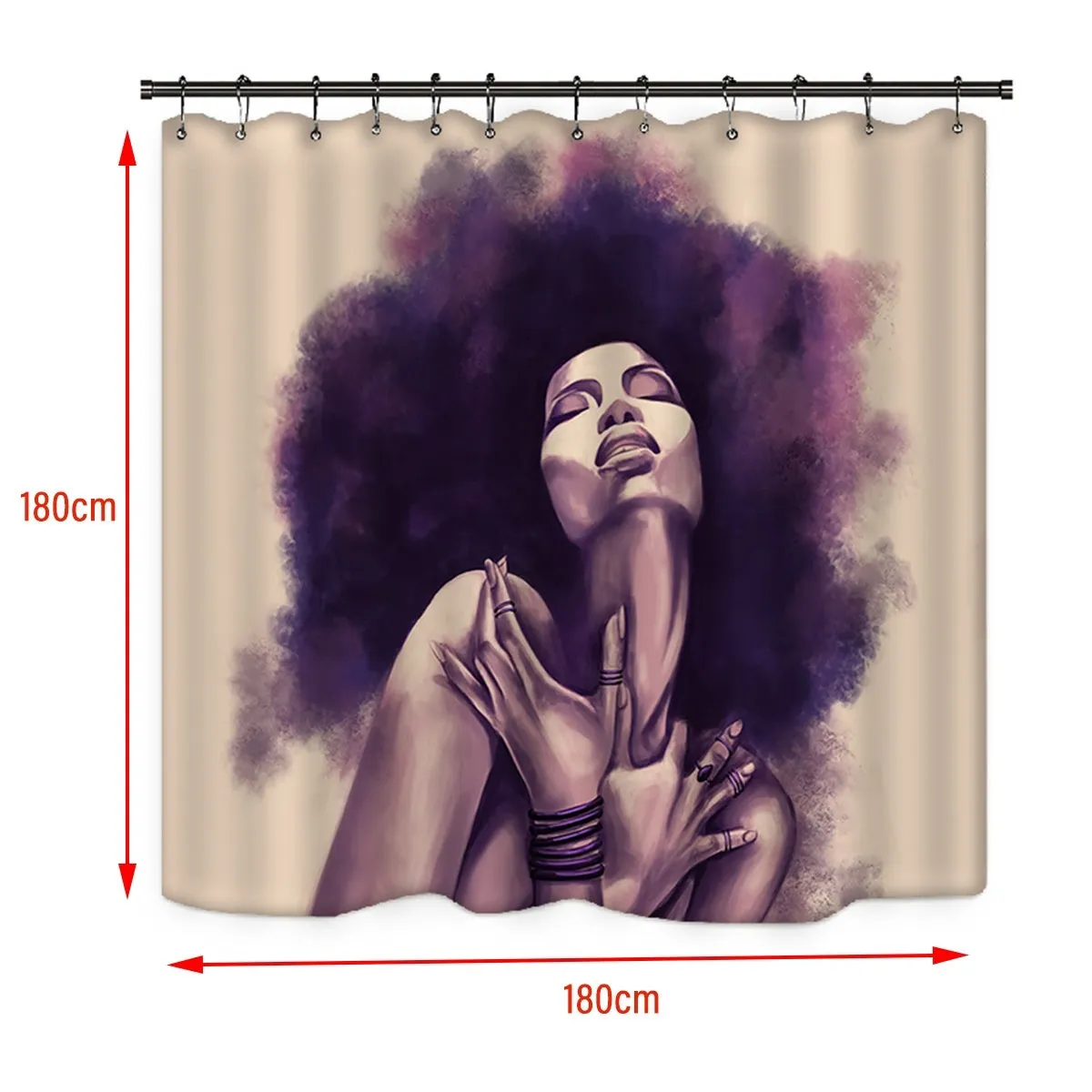 4Pcs Full Sets Waterproof Non-Slip Art African Girls Bathroom Shower Curtain Pedestal Rug Toilet Seat Cover Bath Mat