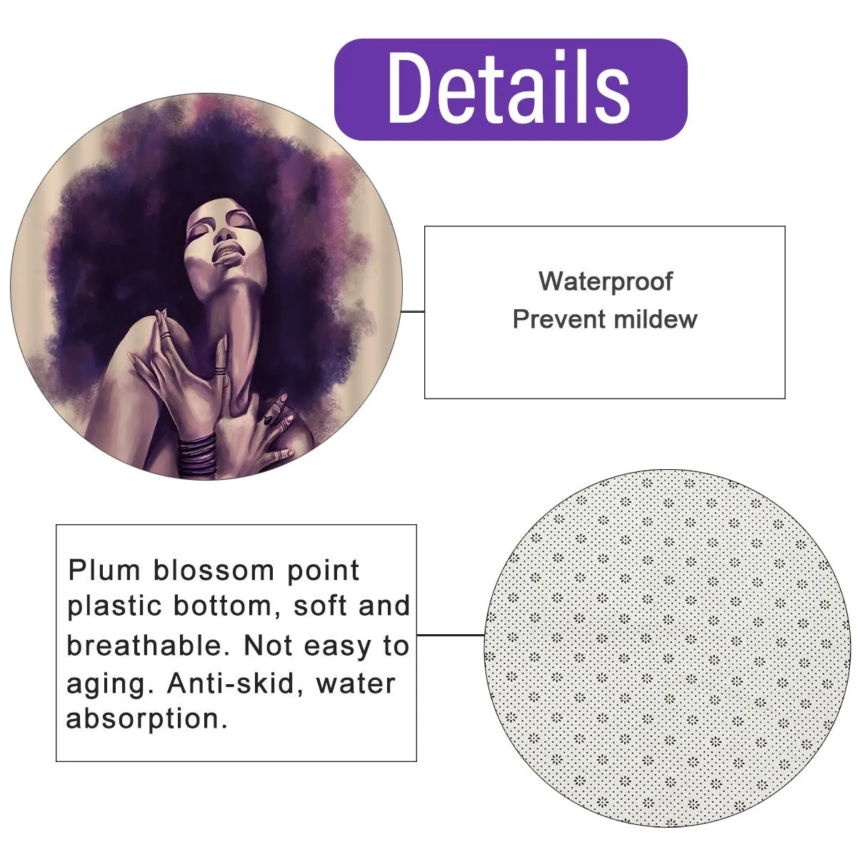 4Pcs Full Sets Waterproof Non-Slip Art African Girls Bathroom Shower Curtain Pedestal Rug Toilet Seat Cover Bath Mat