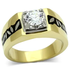 Black Band Design Mens Stainless Steel Ring Cubic