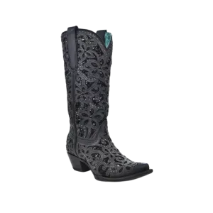 Corral Women's Flower Embroidery Studs Black Boots