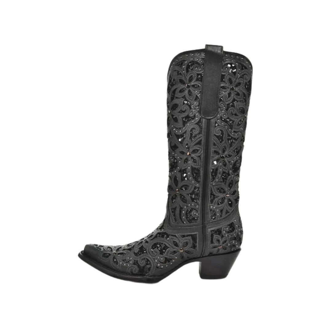 Corral Women's Flower Embroidery Studs Black Boots