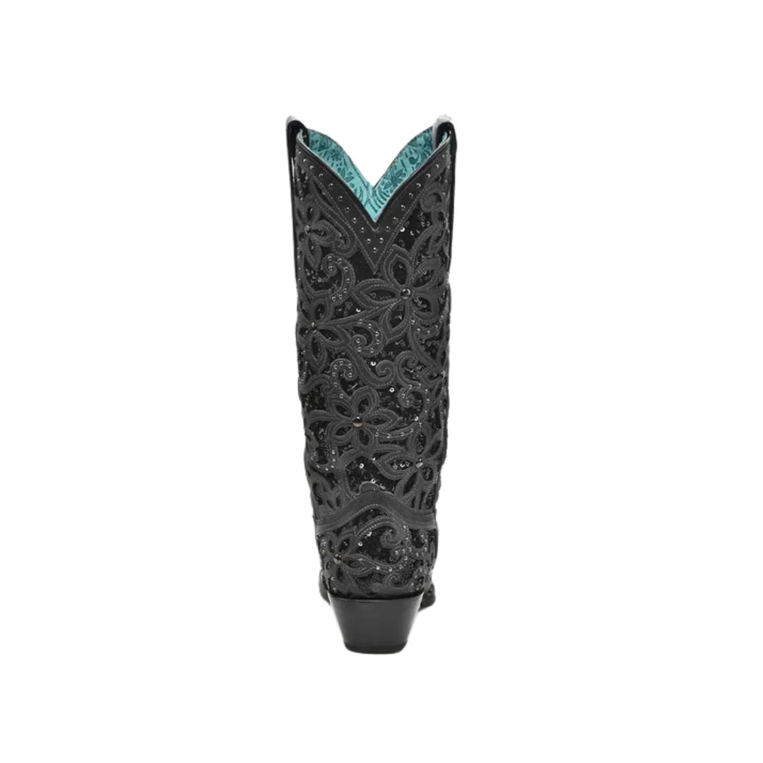 Corral Women's Flower Embroidery Studs Black Boots