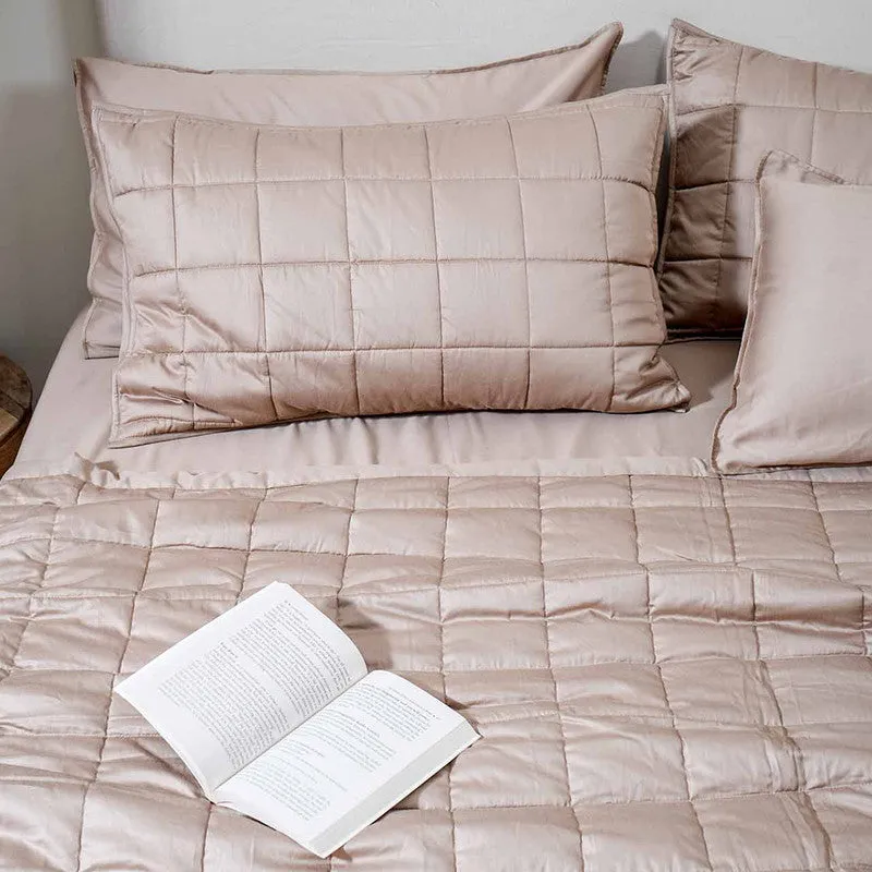 Cotton Bedcover with 2 Pillow Covers | Box Quilted Design | Beige