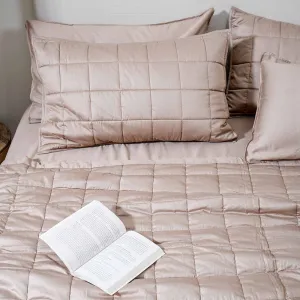Cotton Bedcover with 2 Pillow Covers | Box Quilted Design | Beige