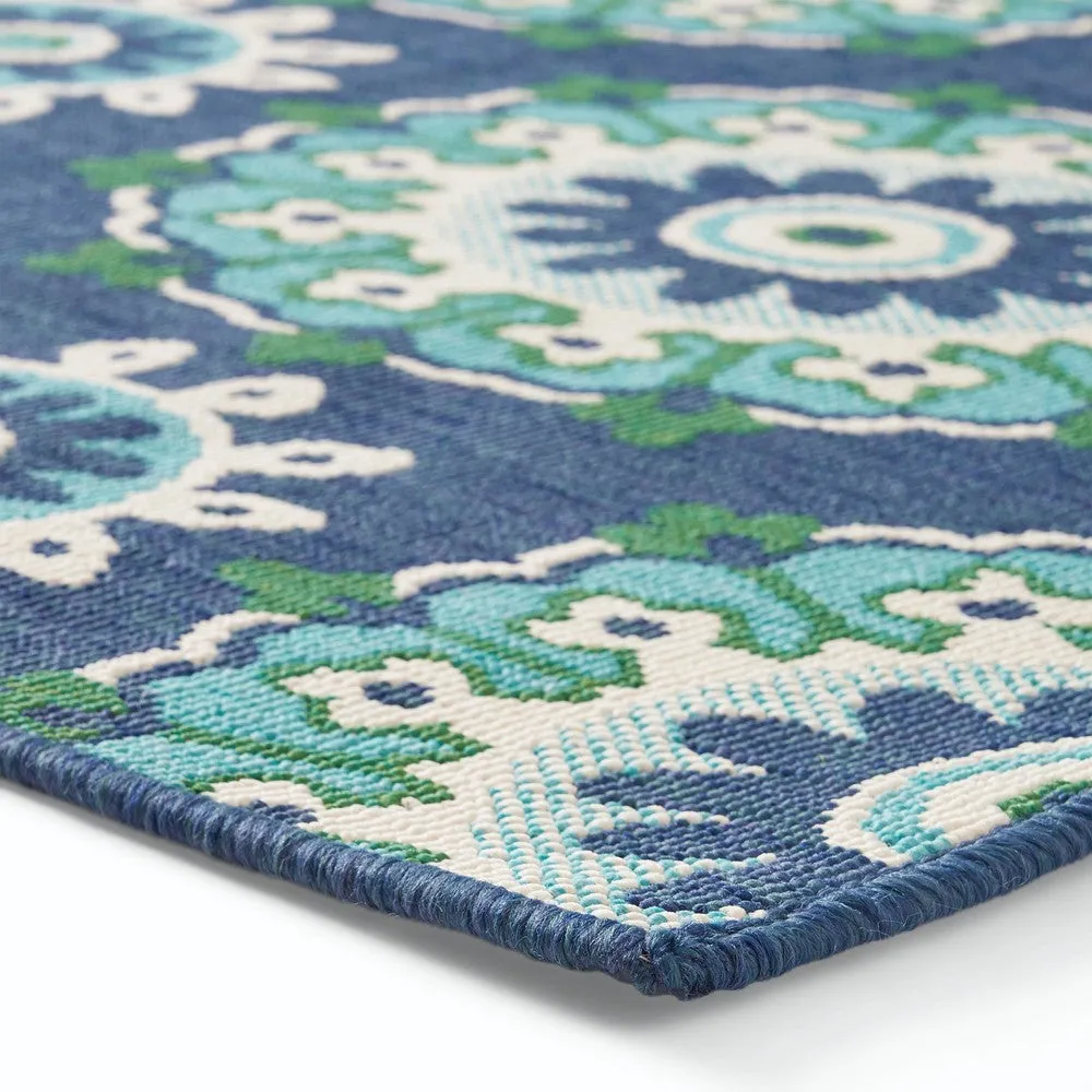 Dian Area Rug, 5 x 7, Power Loom, Navy Blue Floral Details, Indoor Outdoor By Casagear Home