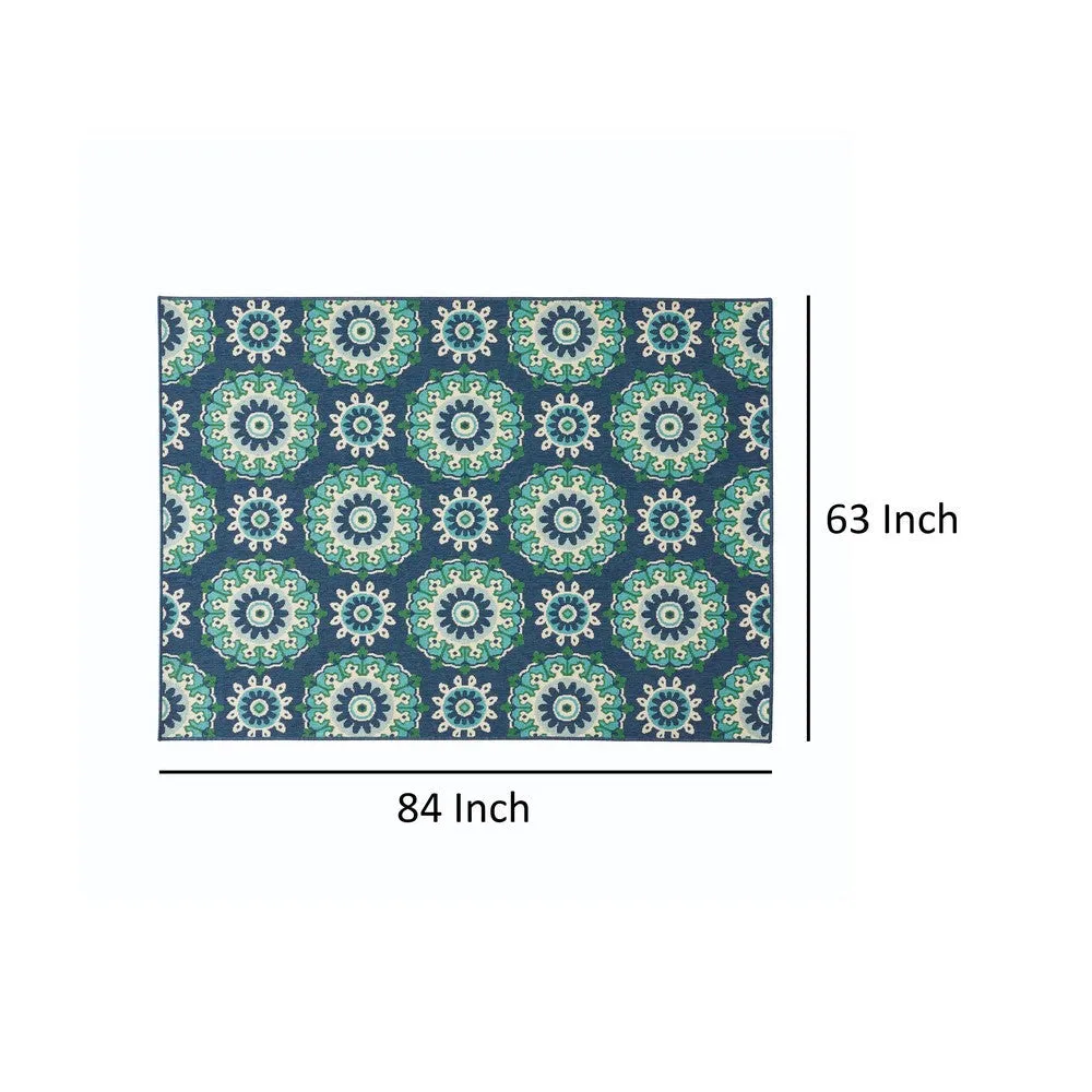 Dian Area Rug, 5 x 7, Power Loom, Navy Blue Floral Details, Indoor Outdoor By Casagear Home