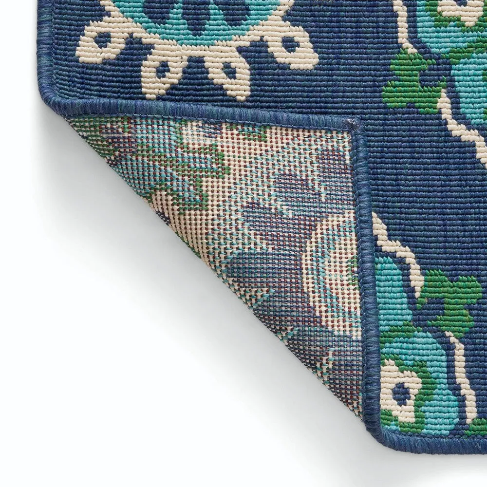 Dian Area Rug, 5 x 7, Power Loom, Navy Blue Floral Details, Indoor Outdoor By Casagear Home