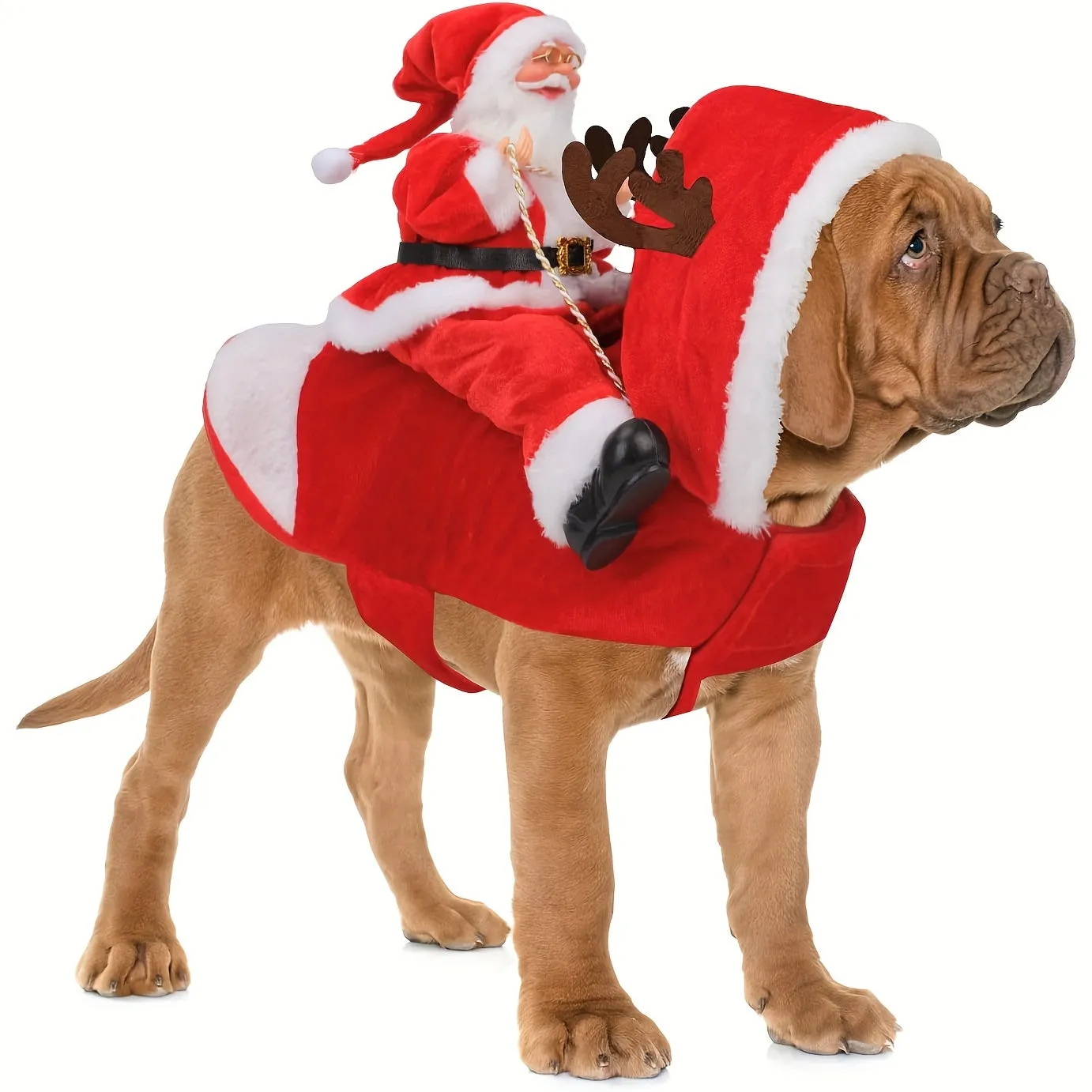 Festive Santa Claus Dog Costume with Adjustable Hook-and-loop Fastener - Red Plush Pet Outfit for Small to Large Breeds, Perfect for Christmas Parties & Photo Ops