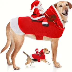 Festive Santa Claus Dog Costume with Adjustable Hook-and-loop Fastener - Red Plush Pet Outfit for Small to Large Breeds, Perfect for Christmas Parties & Photo Ops