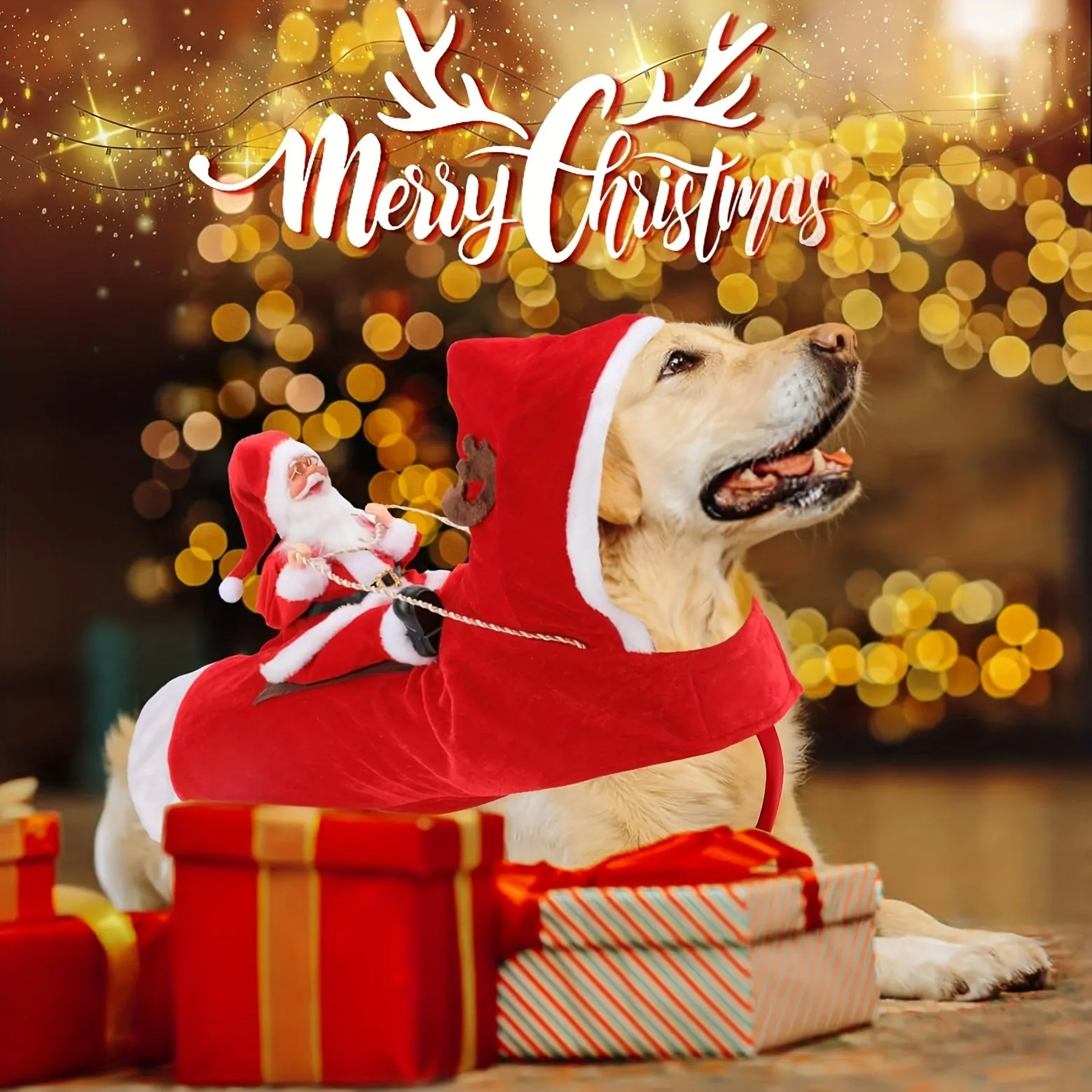 Festive Santa Claus Dog Costume with Adjustable Hook-and-loop Fastener - Red Plush Pet Outfit for Small to Large Breeds, Perfect for Christmas Parties & Photo Ops
