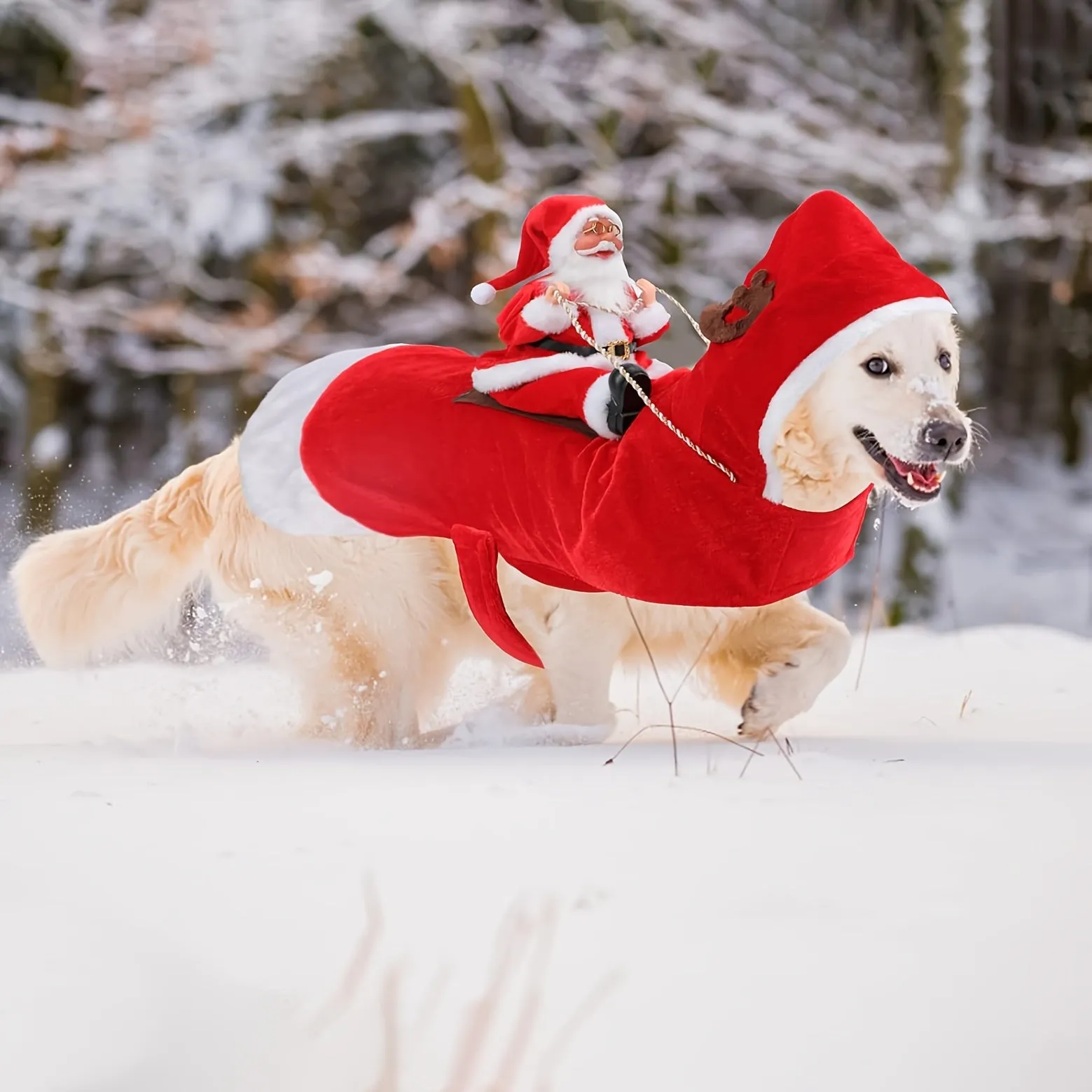 Festive Santa Claus Dog Costume with Adjustable Hook-and-loop Fastener - Red Plush Pet Outfit for Small to Large Breeds, Perfect for Christmas Parties & Photo Ops