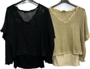 Fishnet Crochet V-Neck Top with Liner