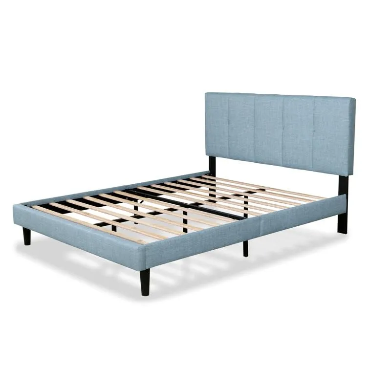 FORESTER FURNITURE Solid Sheesham Wood Queen Size Bed Cot Bed Furniture Upholstered Double Bed for Bedroom Living Room Home -Sky Blue Finish