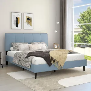 FORESTER FURNITURE Solid Sheesham Wood Queen Size Bed Cot Bed Furniture Upholstered Double Bed for Bedroom Living Room Home -Sky Blue Finish