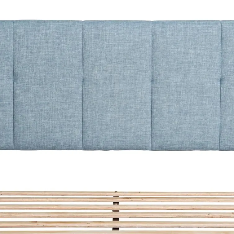 FORESTER FURNITURE Solid Sheesham Wood Queen Size Bed Cot Bed Furniture Upholstered Double Bed for Bedroom Living Room Home -Sky Blue Finish