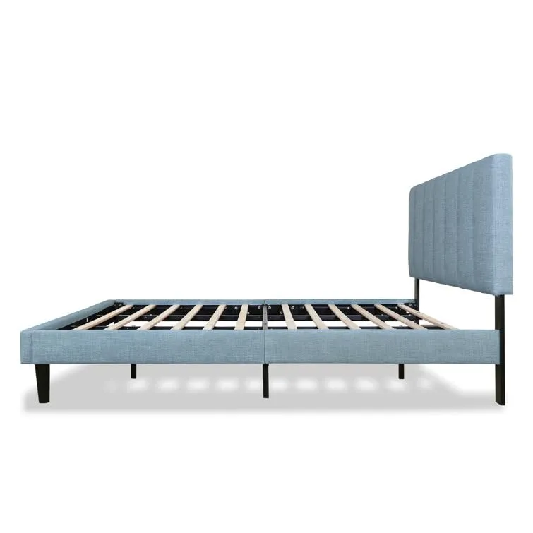 FORESTER FURNITURE Solid Sheesham Wood Queen Size Bed Cot Bed Furniture Upholstered Double Bed for Bedroom Living Room Home -Sky Blue Finish