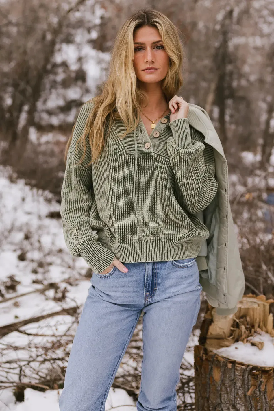 Gia Hooded Henley Sweater - FINAL SALE