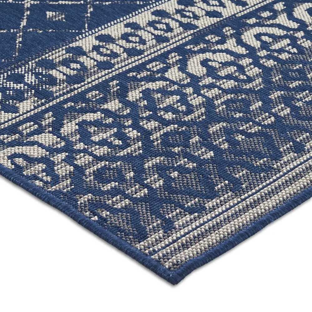 Gini Area Rug, Rectangular 5 x 7, Indoor Outdoor, Navy Blue and Ivory By Casagear Home