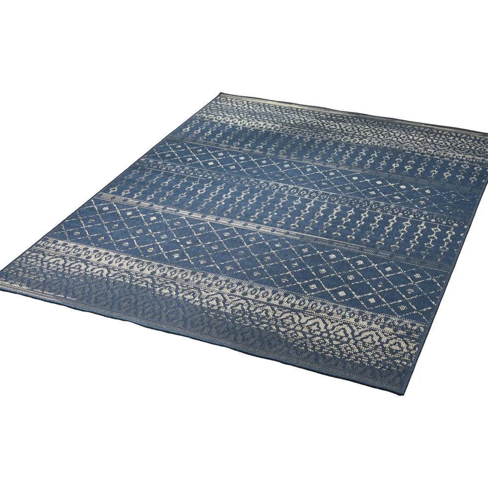 Gini Area Rug, Rectangular 5 x 7, Indoor Outdoor, Navy Blue and Ivory By Casagear Home