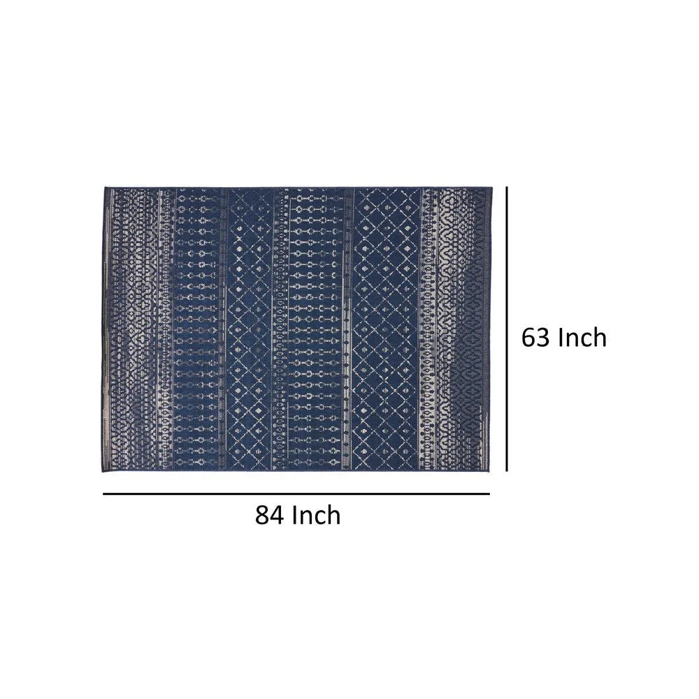 Gini Area Rug, Rectangular 5 x 7, Indoor Outdoor, Navy Blue and Ivory By Casagear Home