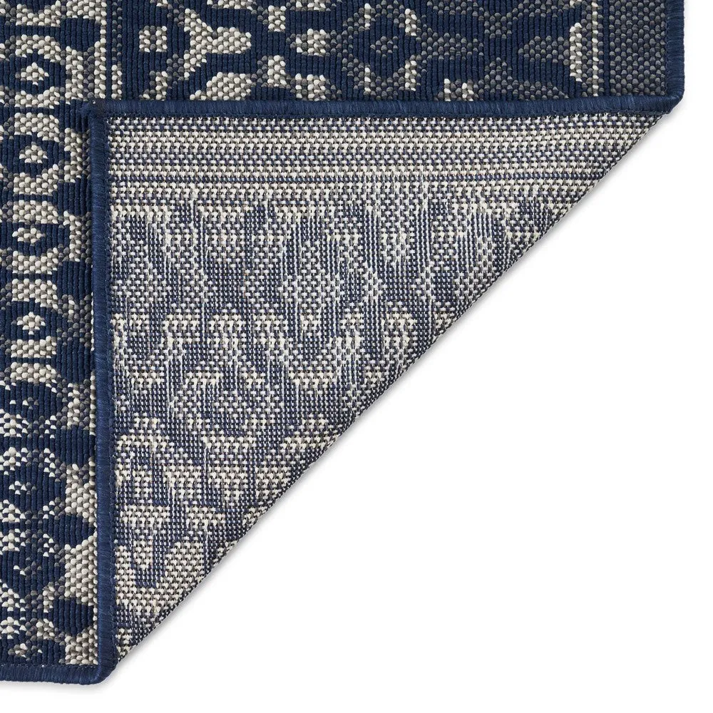 Gini Area Rug, Rectangular 5 x 7, Indoor Outdoor, Navy Blue and Ivory By Casagear Home