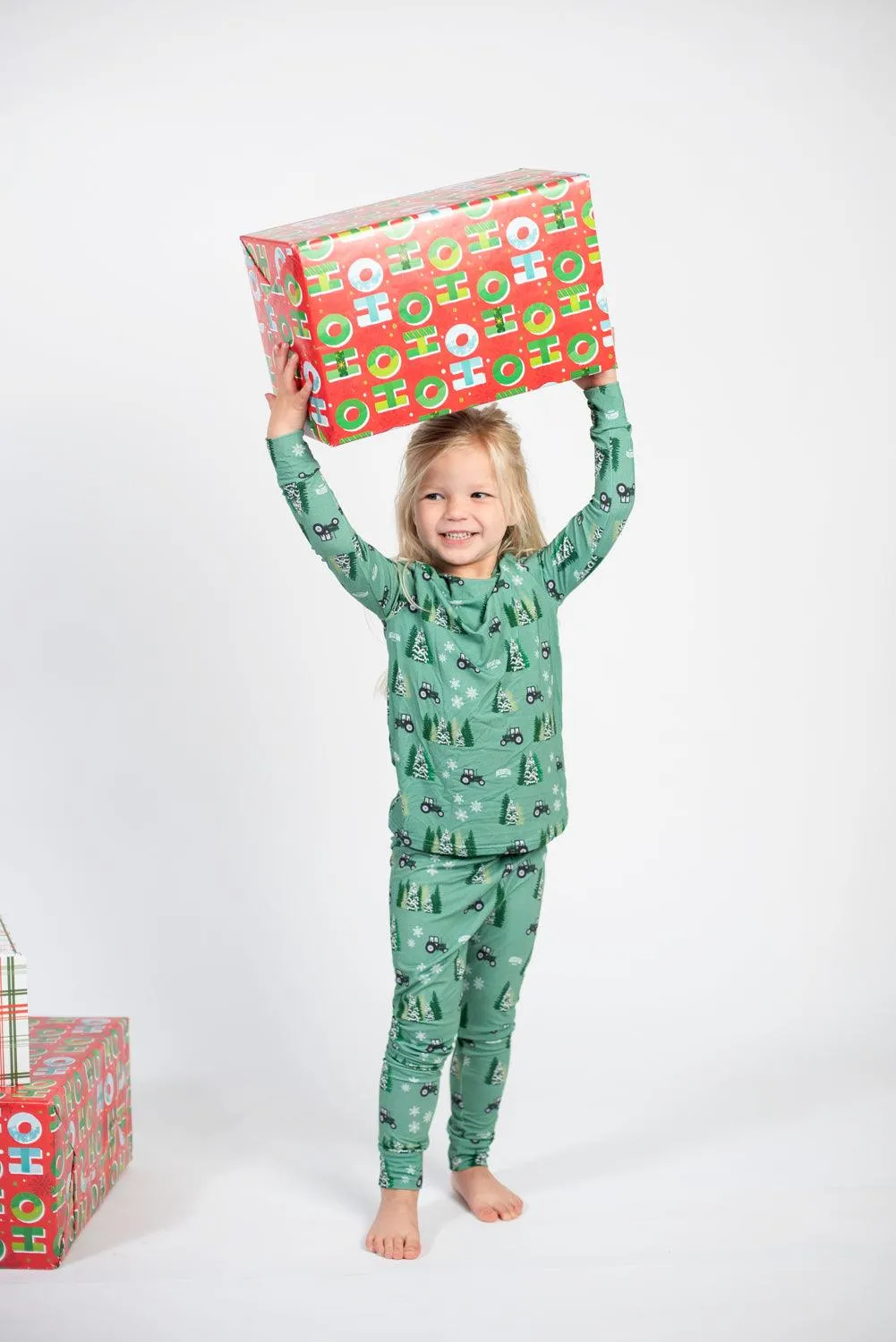 Green Tractor Christmas Toddler/Youth Bamboo Pajamas