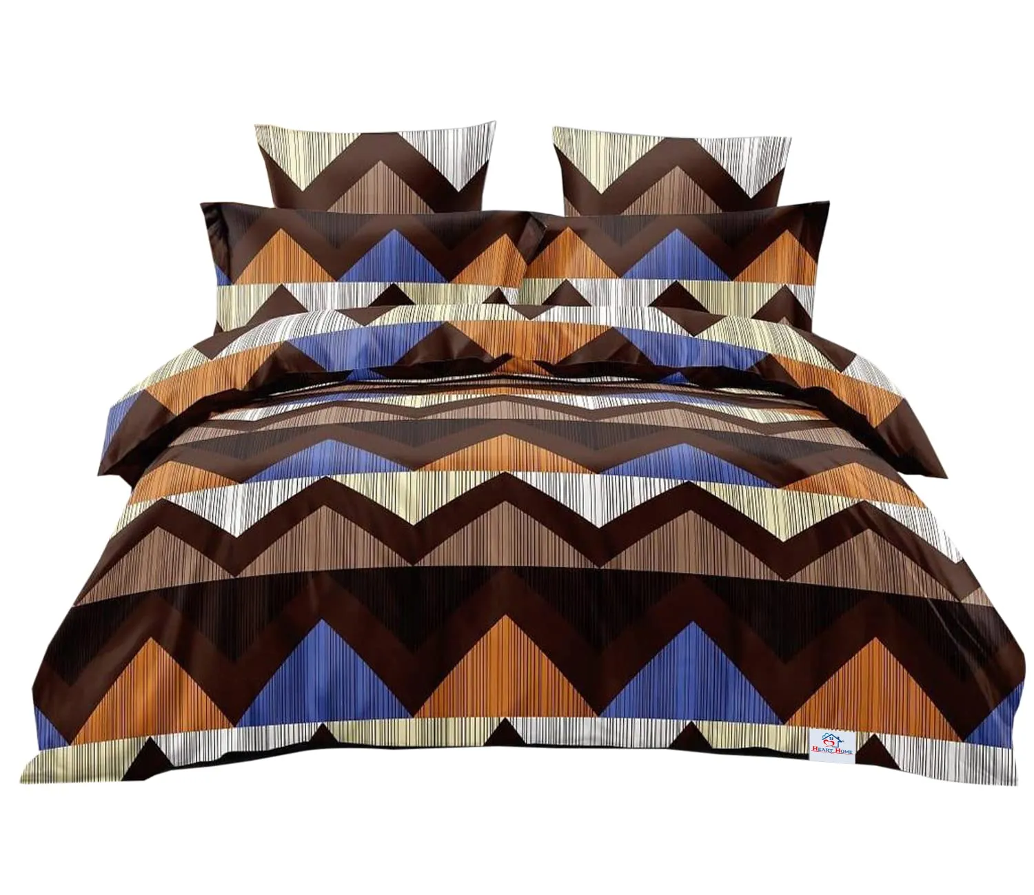 Heart Home Zig Zag Printed Cotton Double Bedsheet with 2 Pillow Covers (Brown)-HS43HEARTH26814