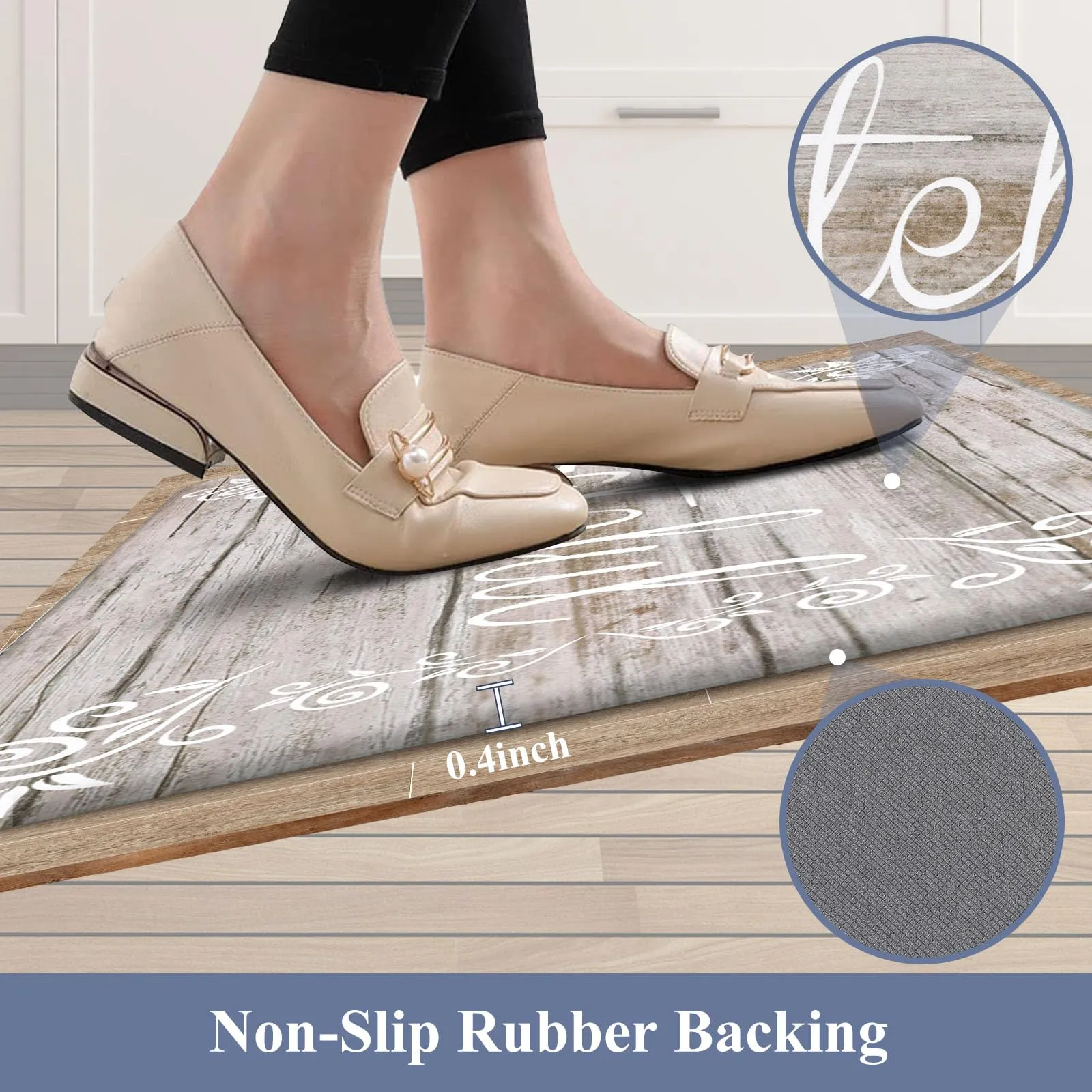 HEBE Anti Fatigue Kitchen Mat Set of 2 Non Slip Cushioned Kitchen Mats for Floor Waterproof Farmhouse Kitchen Rugs and Mats Set Comfort Standing Desk Mat Carpet for Sink,Office,Laundry