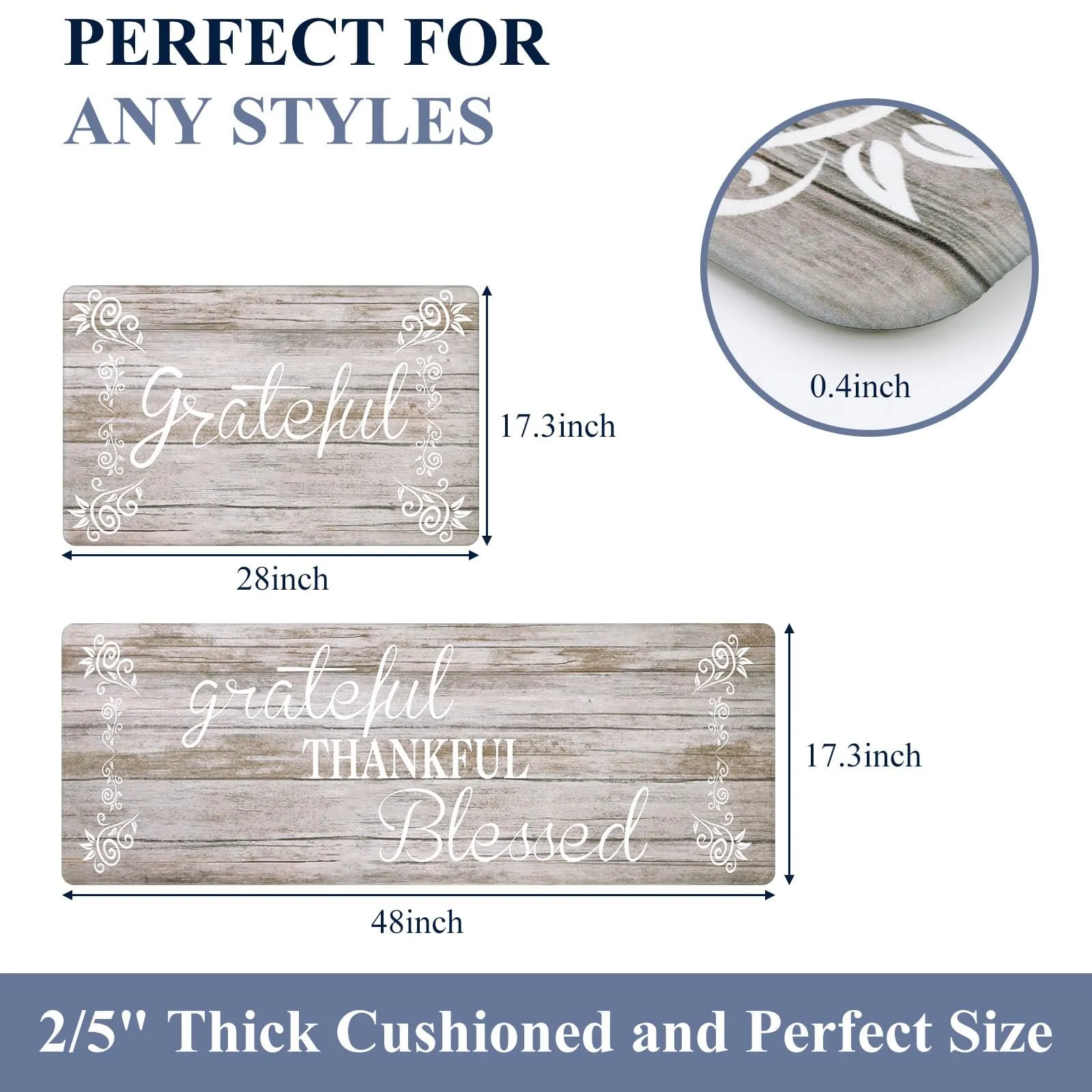 HEBE Anti Fatigue Kitchen Mat Set of 2 Non Slip Cushioned Kitchen Mats for Floor Waterproof Farmhouse Kitchen Rugs and Mats Set Comfort Standing Desk Mat Carpet for Sink,Office,Laundry