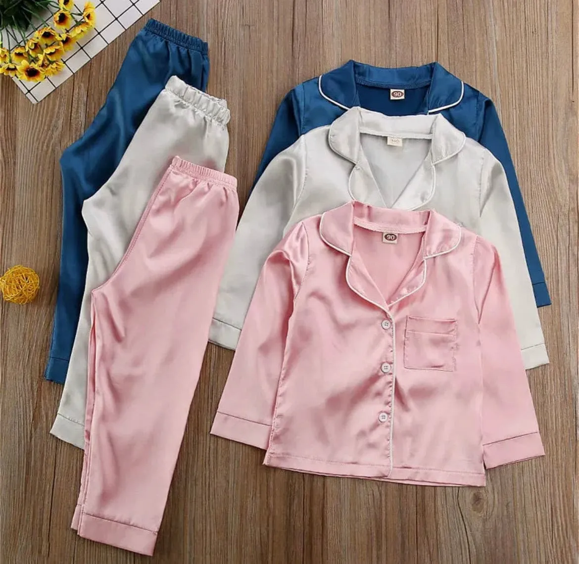 Kids Baby Satin Pyjamas - Champagne