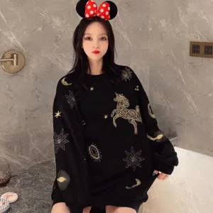 Longsleeved Sweater With Golden Celestial Print