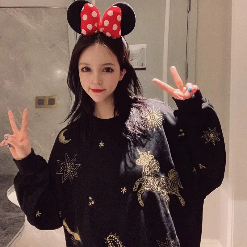 Longsleeved Sweater With Golden Celestial Print