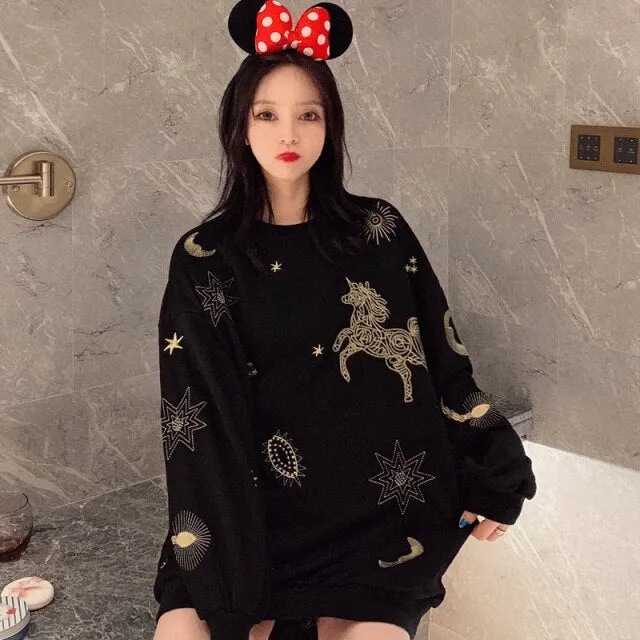 Longsleeved Sweater With Golden Celestial Print
