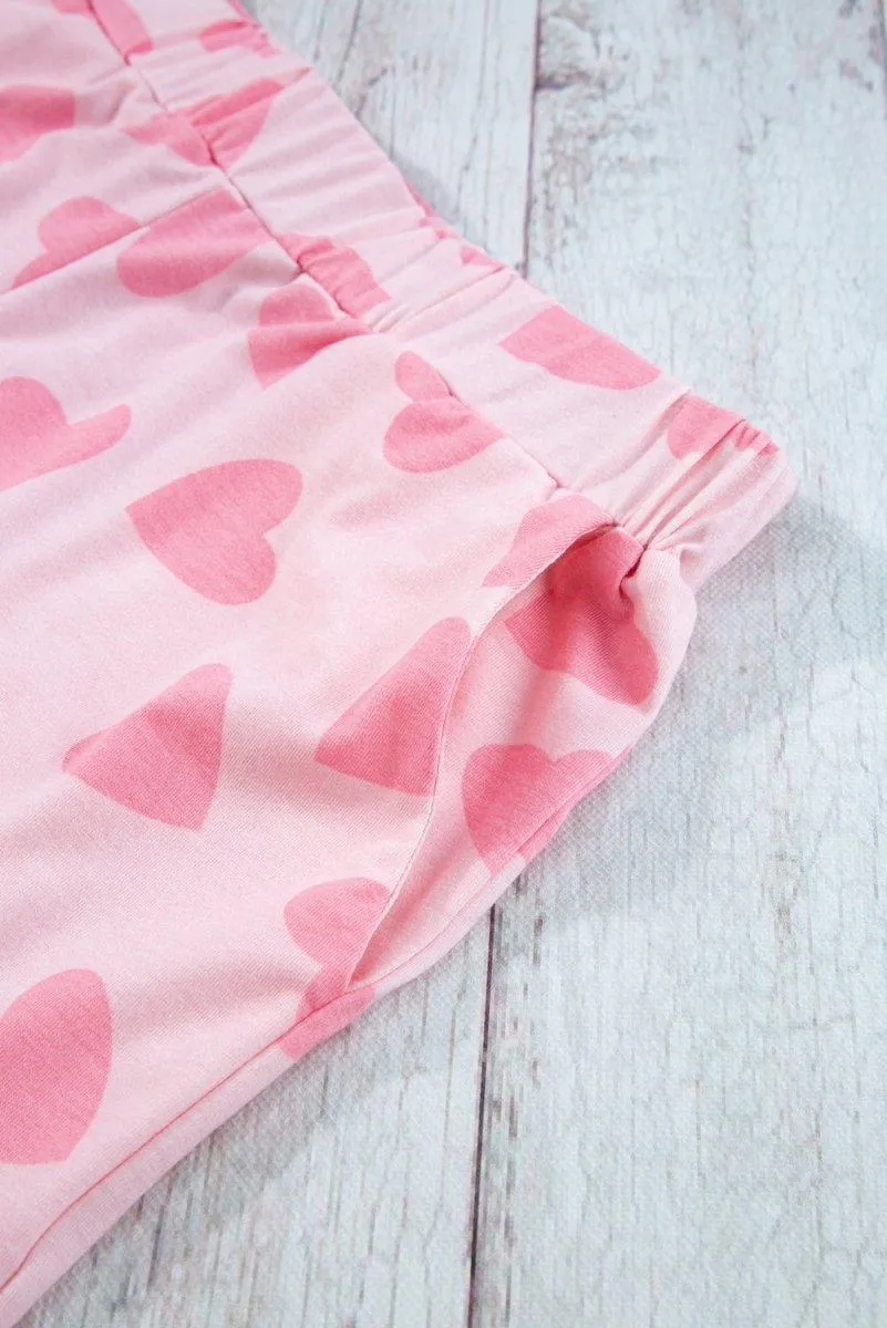 Lots Of Love Pink Valentine Hearts Long Sleeve Shorts Lounge Set