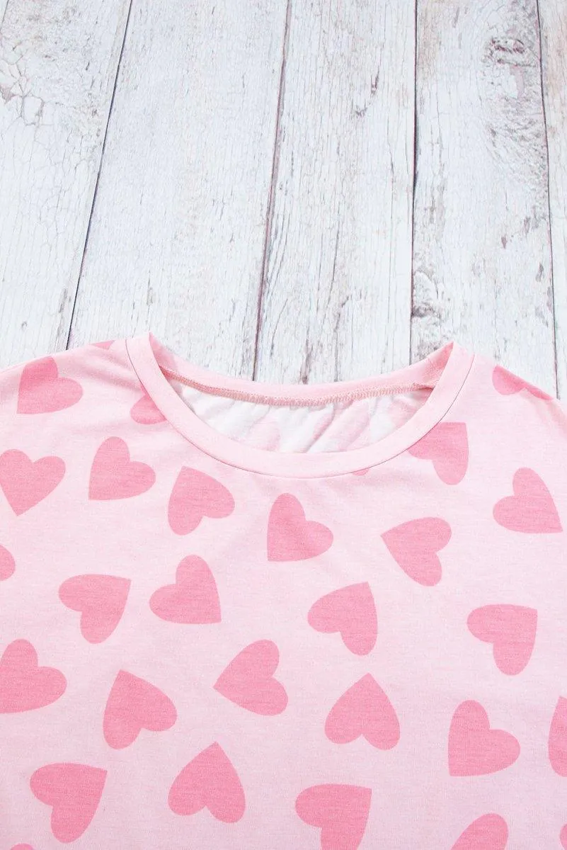 Lots Of Love Pink Valentine Hearts Long Sleeve Shorts Lounge Set