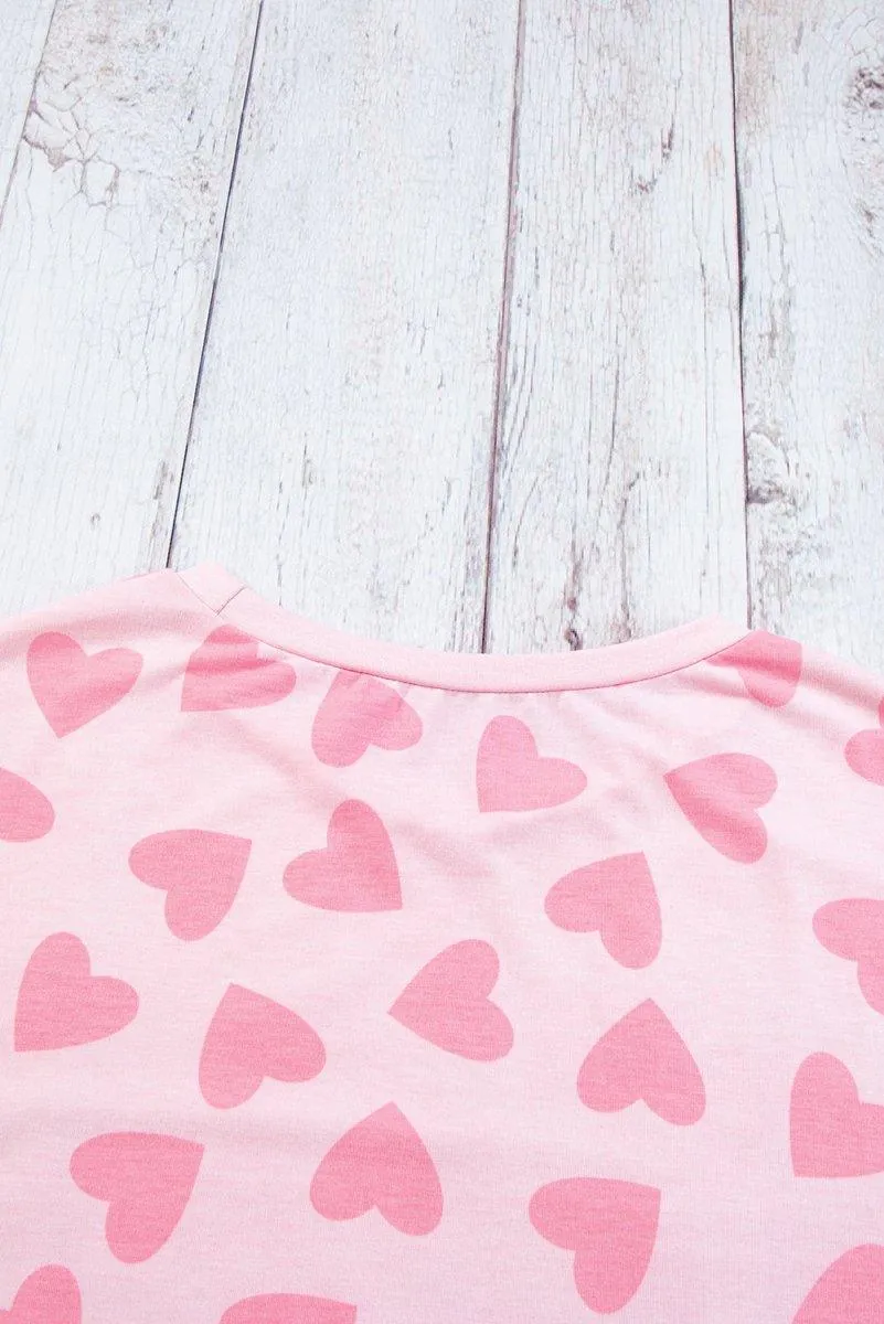 Lots Of Love Pink Valentine Hearts Long Sleeve Shorts Lounge Set
