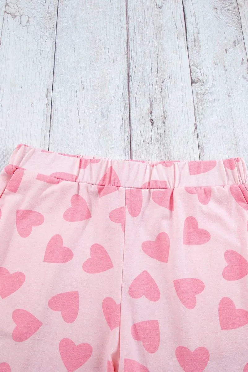 Lots Of Love Pink Valentine Hearts Long Sleeve Shorts Lounge Set