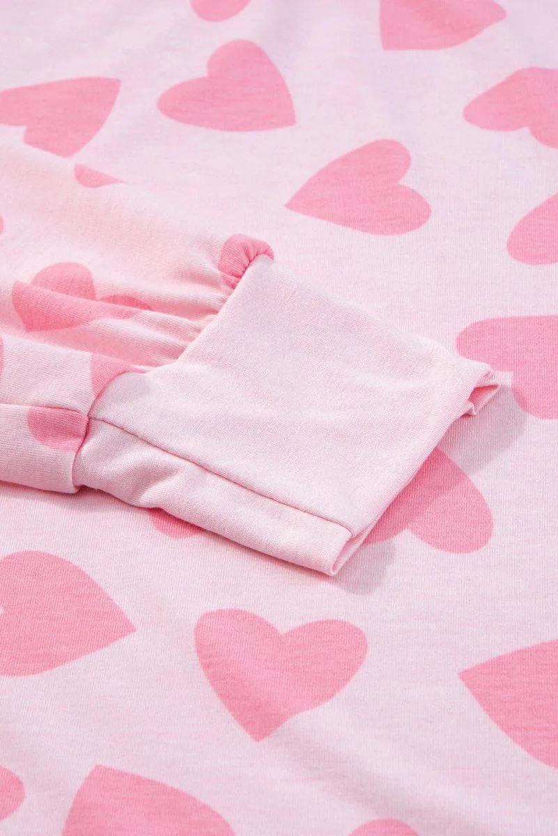 Lots Of Love Pink Valentine Hearts Long Sleeve Shorts Lounge Set