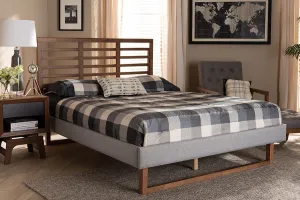 Melanie Light Gray Fabric Ash Walnut Brown Wood Platform Bed w/Slat Headboard (Queen)