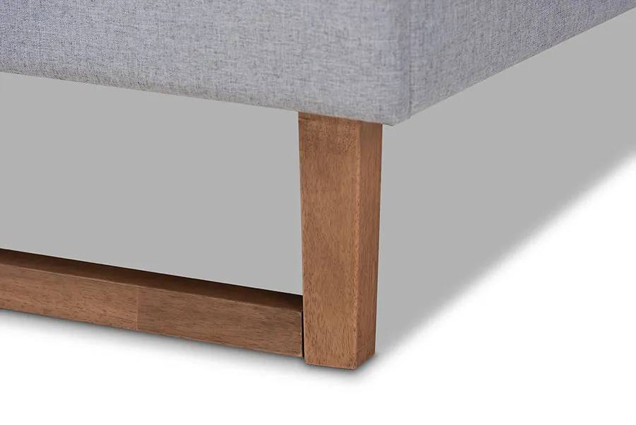 Melanie Light Gray Fabric Ash Walnut Brown Wood Platform Bed w/Slat Headboard (Queen)
