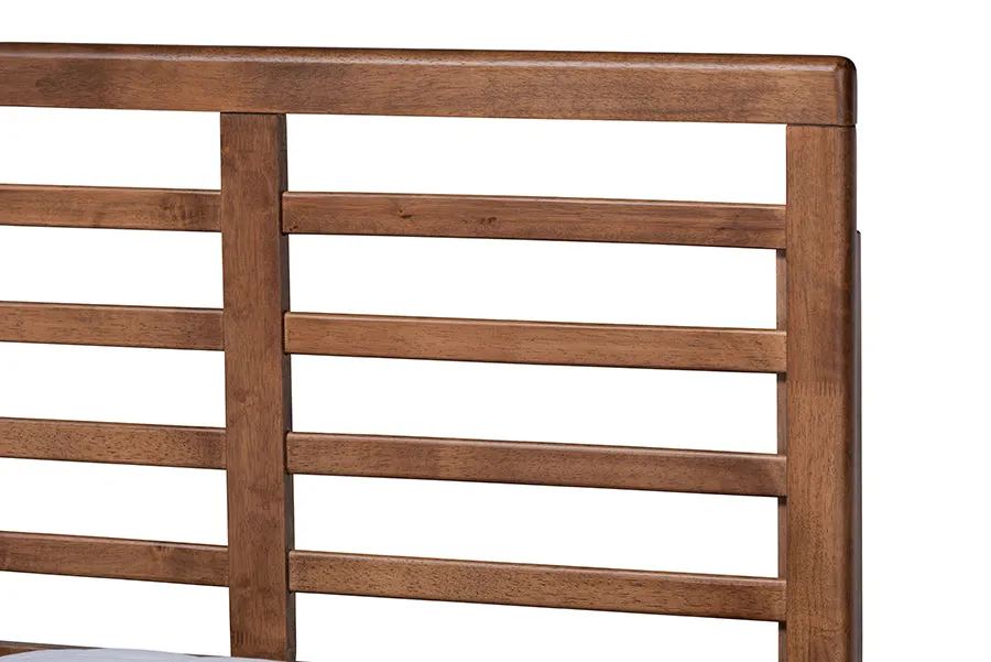 Melanie Light Gray Fabric Ash Walnut Brown Wood Platform Bed w/Slat Headboard (Queen)