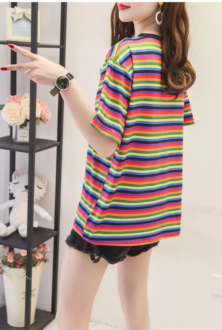 Minimalist Women Korean Trendy Short Sleeve T-Shirt Summer Striped INS Trendy Tops T-Shirt