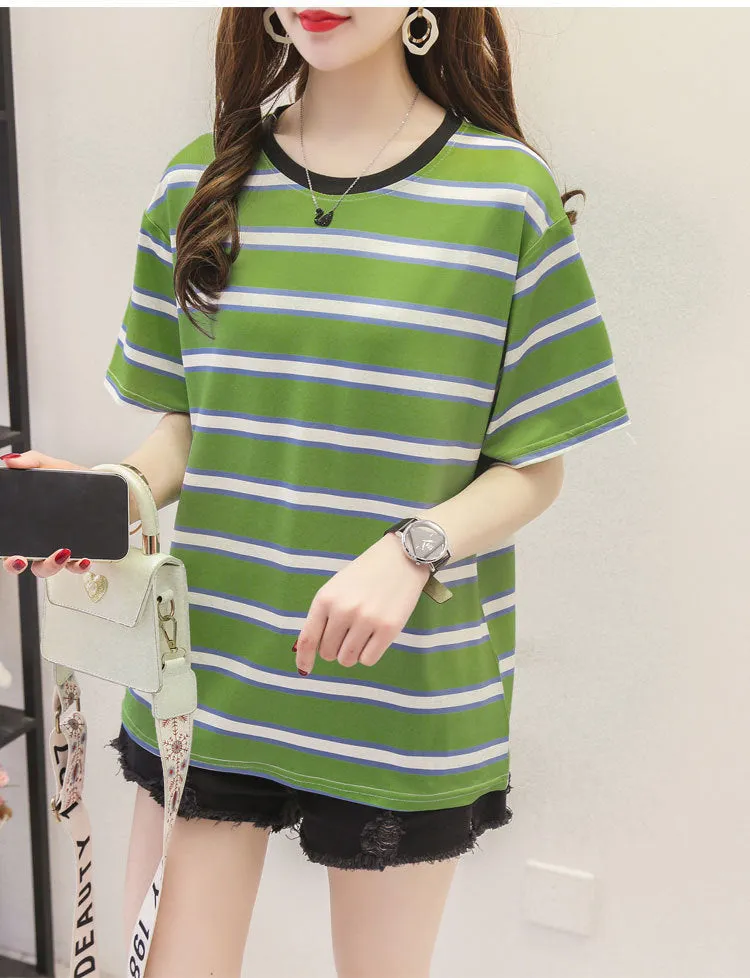 Minimalist Women Korean Trendy Short Sleeve T-Shirt Summer Striped INS Trendy Tops T-Shirt