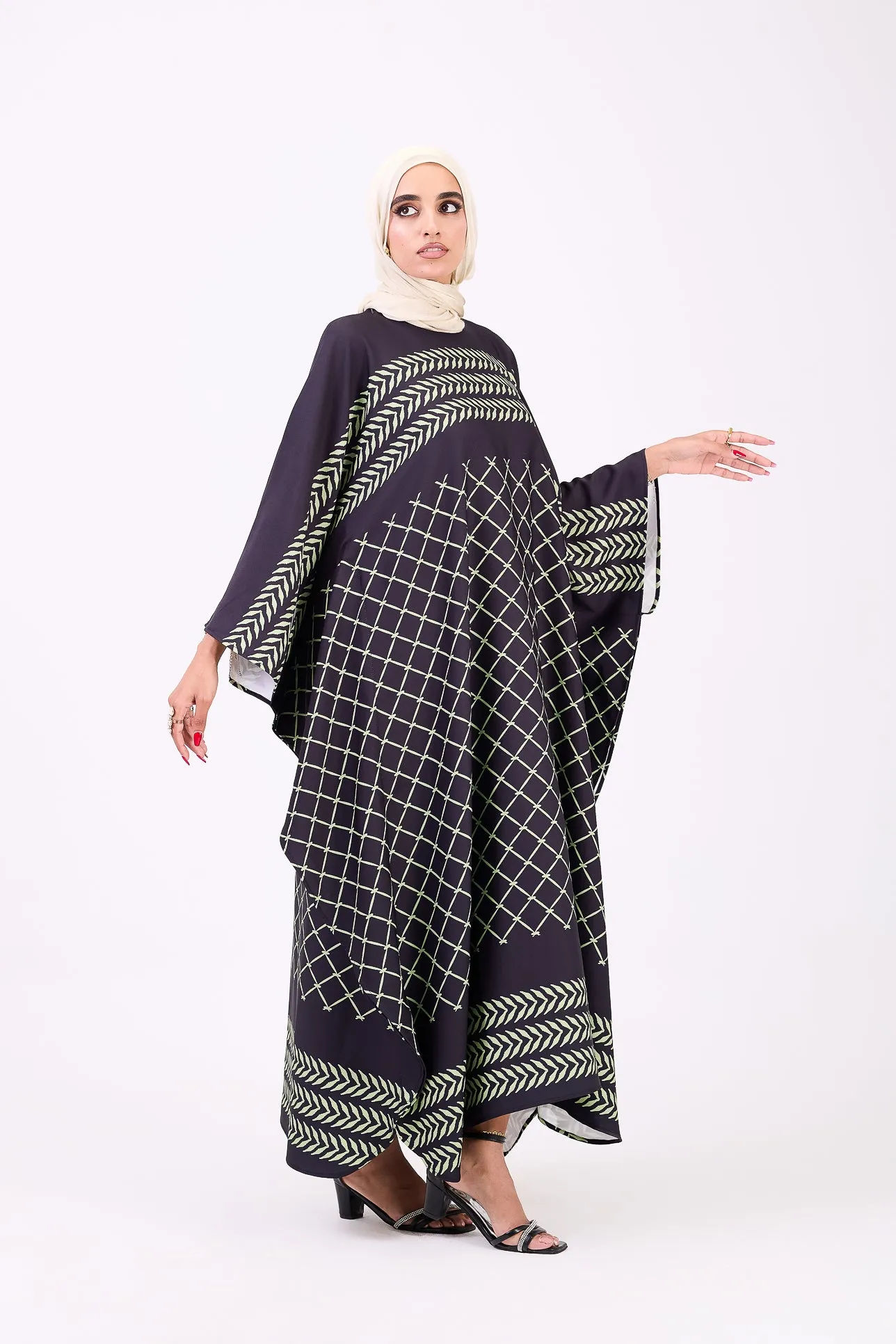 Olfa Luxe Crepe Maxi Dress with Graphic Lines and Geometric Accents