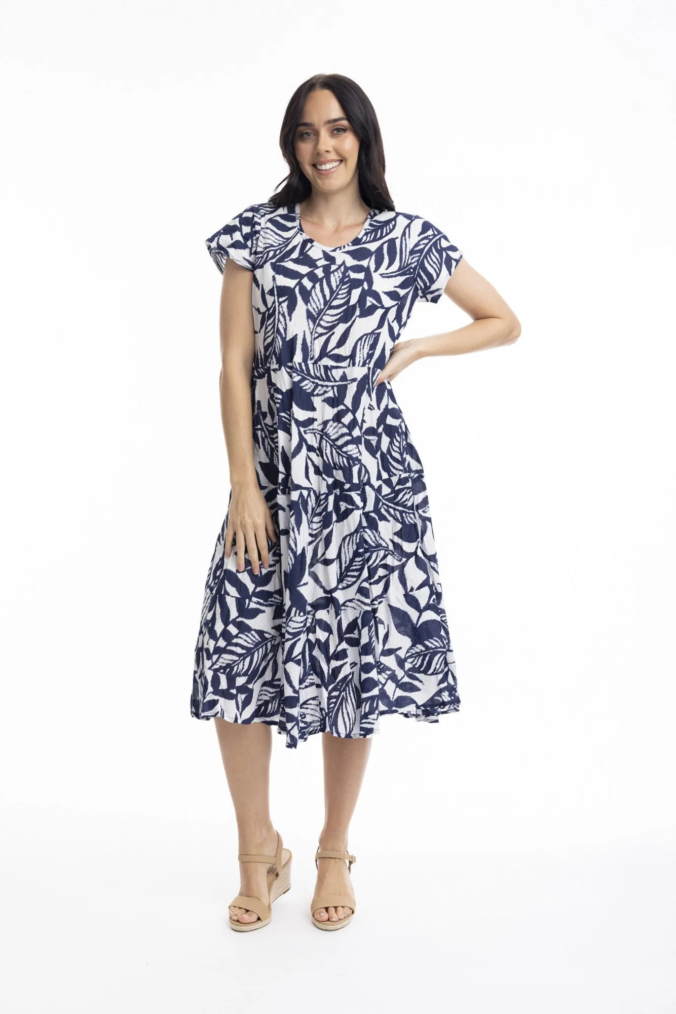 Orientique Bias Dress With Pockets - Navy